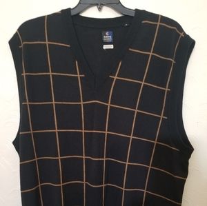 Callaway V-Neck 100% Merino Wool Sweater Vest Mens Black With Brown Size XL